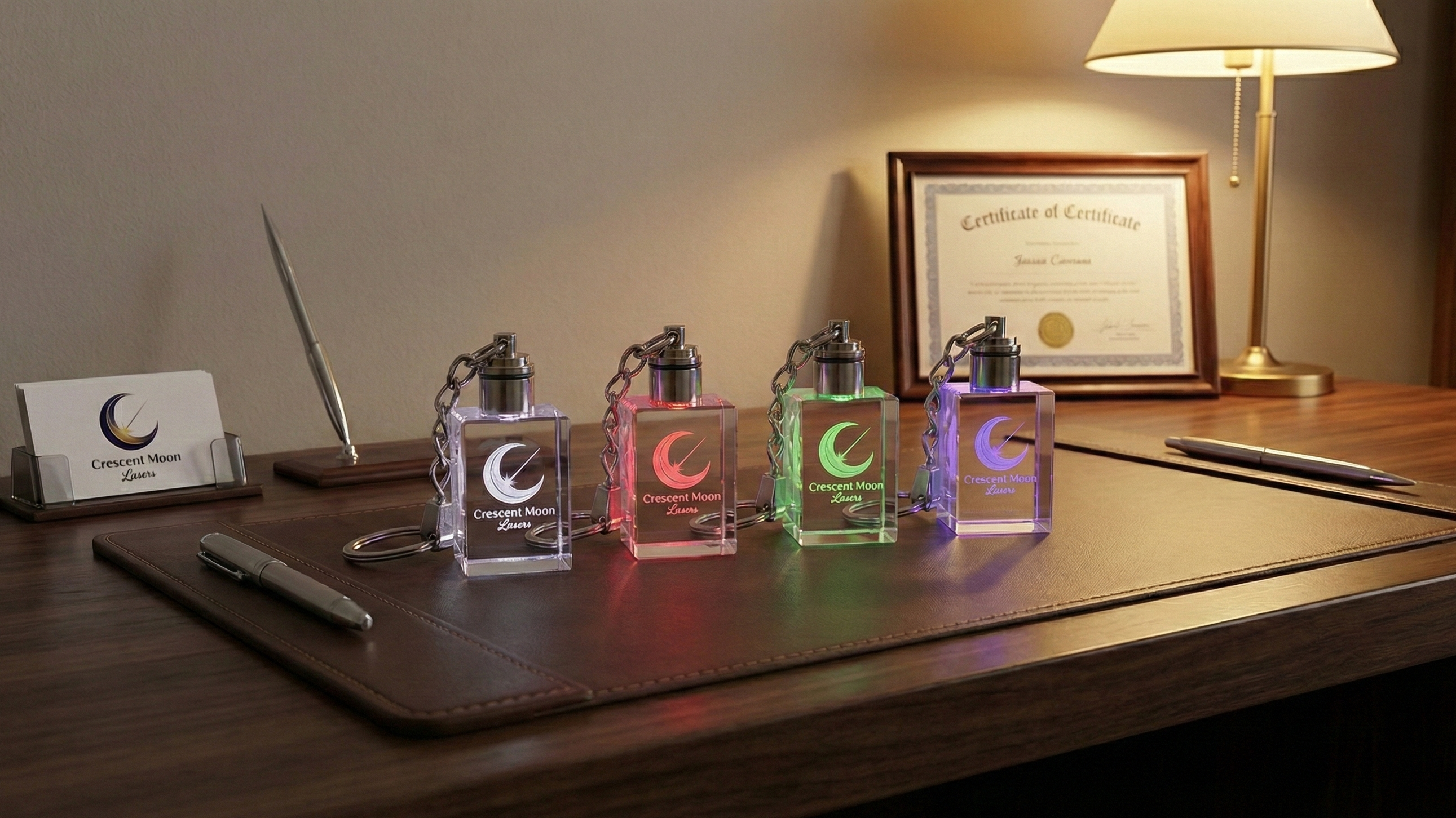 Personalized Company Logo Crystal Glass Keychain with light