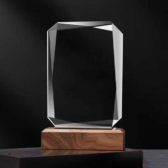 Personalized Crystal Plaque with a wooden base