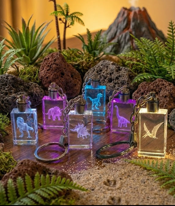 Dilophosaurus Dinosaur Crystal Keychain