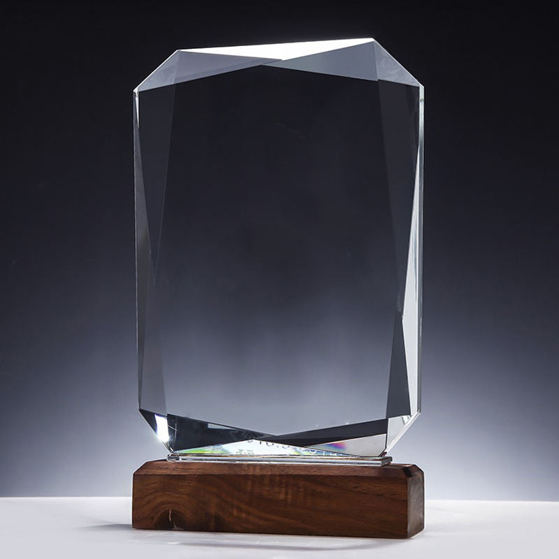 Personalized Crystal Plaque with a wooden base