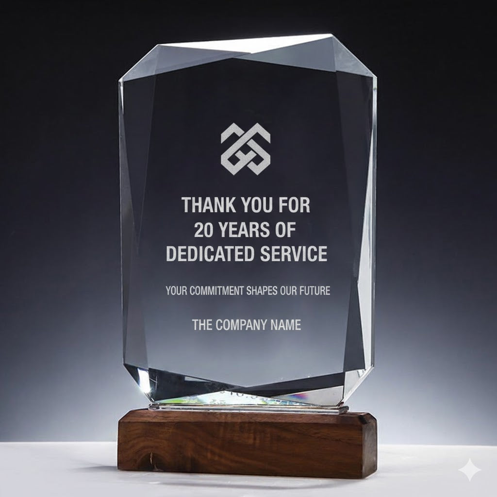 Personalized Crystal Plaque with a wooden base