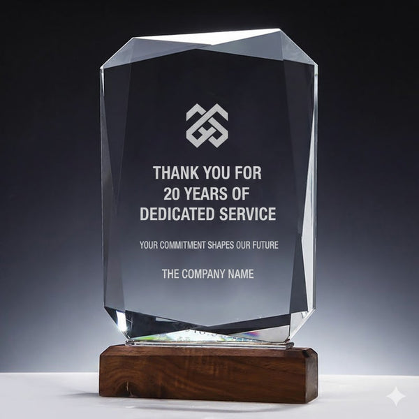 Personalized Crystal Plaque with a wooden base